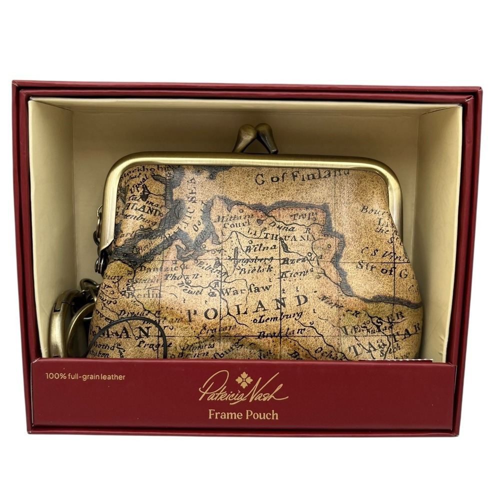 Patricia Nash Womens Leather Coin Purse European Map Print Kiss Lock in Gift Box